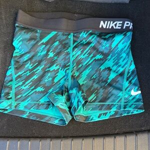 Nike Pro Teal and Black Patterned Shorts